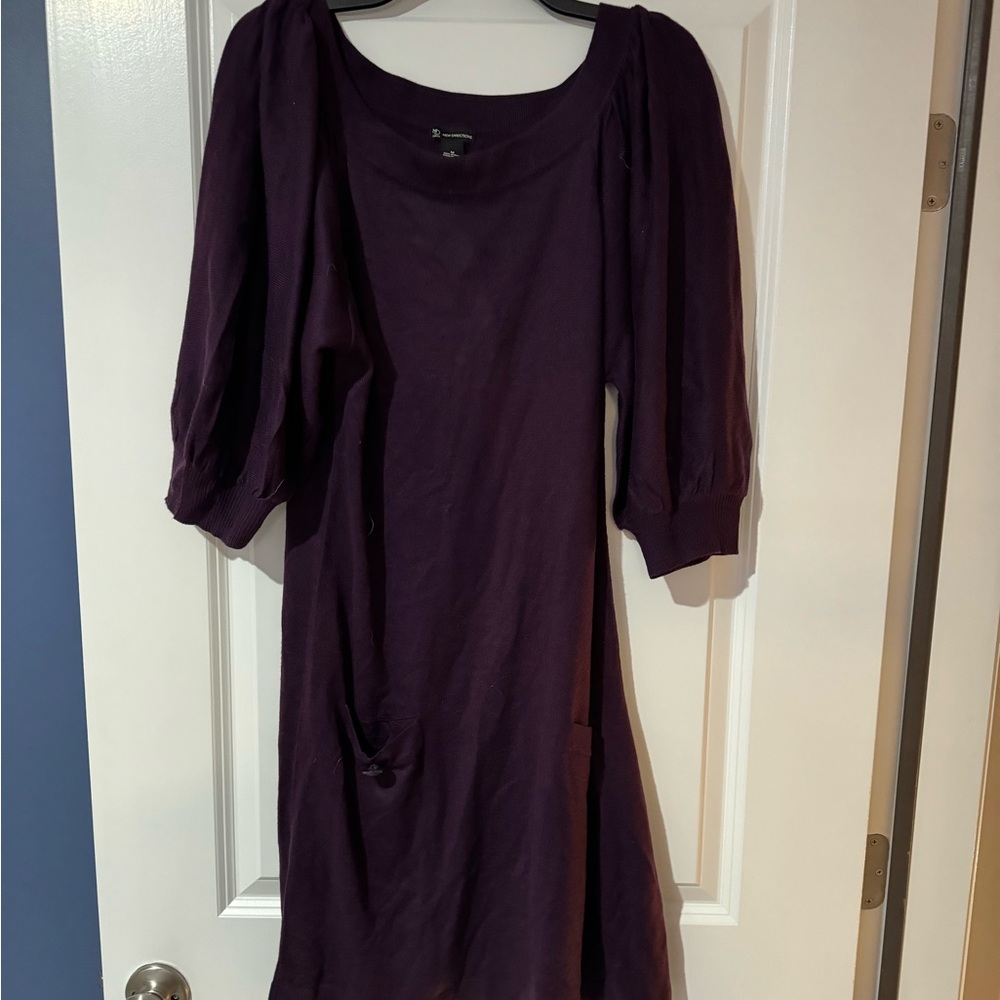 Plum puff sleeve sweater dress